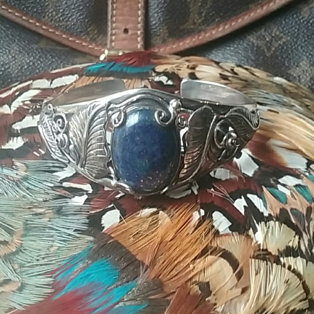 Artisan Silver Bracelet with Dark Blue Lapis Center